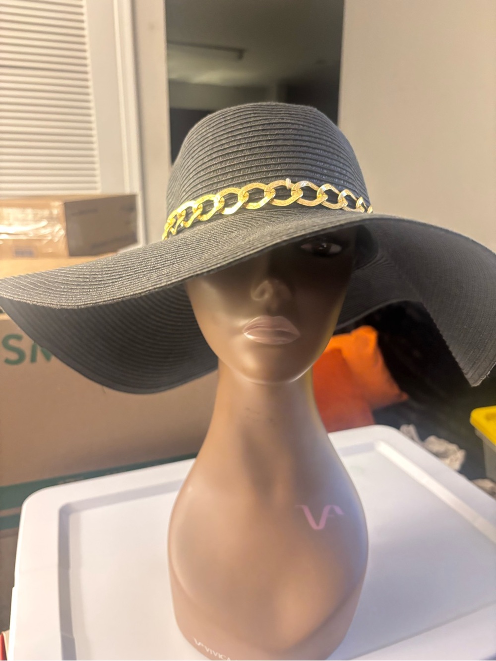 CATO Women's Wide Brim Sun Hat with Chain Accent - Black
